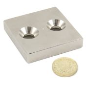 50 x 50 x 10mm thick x 8.5mm c/s N42 Neodymium Magnet - 50kg Pull