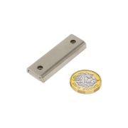 40 x 13.5 x 5mm thick Neodymium Channel Magnet w/ 2x 3.3mm c/sunk holes - 17kg Pull