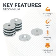 20mm dia x 3mm thick x 3.6mm c/s hole N42 Neodymium Magnet - 4.5kg Pull