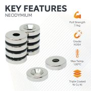 20mm dia x 5mm thick x 6mm c/s Neodymium Magnet - 7.1kg Pull