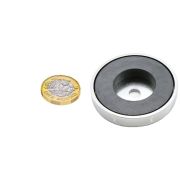 50mm dia x 10mm thick x 8.5mm hole Ferrite Pot Magnet  - 15.8kg Pull