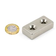 40 x 20 x 10mm thick x 5.5mm c/s N42 Neodymium Magnet - 24.4kg Pull