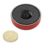 46mm dia x 11mm thick Ferrite Limpet Pot Magnet c/w M6 threaded hole - 14kg Pull