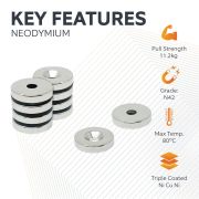 25mm dia x 5mm thick x 6mm c/sink Neodymium Magnet - 11.2kg Pull