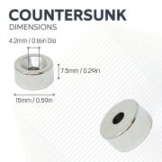 15mm dia x 7.5mm thick x 4.2mm c/sink Neodymium Magnet - 5.7kg Pull