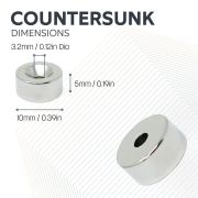 10mm dia x 5mm thick x 3.2mm c/sink Neodymium Magnet - 2kg Pull