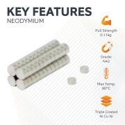 2mm dia x 1mm thick N42 Neodymium Magnet - 0.11kg Pull