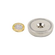 48mm dia x 11.5mm thick x 8.5mm c/sink N42 Neodymium Pot Magnet - 90kg Pull