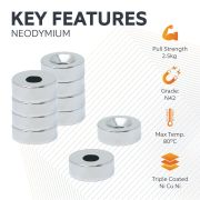 12mm dia x 4mm thick x 4.2mm c/sink Neodymium Magnet - 2.5kg Pull