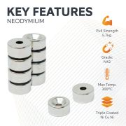 15mm dia x 7.5mm thick x 4.2mm c/sink Neodymium Magnet - 5.7kg Pull