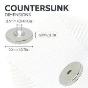 20mm dia x 3mm thick x 3.6mm c/s hole N42 Neodymium Magnet - 4.5kg Pull