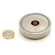 60mm dia x 14.5mm thick x 8mm c/bore N42 Neodymium Pot Magnet - 139kg Pull