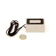 63.5 x 38.1 x 31.75mm thick Electromagnet with 5mm Mounting Hole - 91kg Pull (12V DC / 5W)