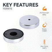 100mm dia x 22mm thick x 11mm hole Ferrite Pot Magnet  - 68kg Pull