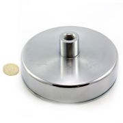 125mm dia x 50mm tall x M14 thread Ferrite Pot Magnet - 130kg Pull