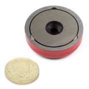 29mm dia x 9mm thick Alnico Shallow Pot Magnet c/w 5.2mm dia countersunk hole - 5kg Pull