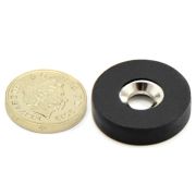 26.5mm dia x 6mm thick x 7mm c/sink Rubber Coated N42 Neodymium Magnet - 6.4kg Pull