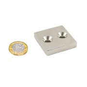 50 x 50 x 10mm thick x 8.5mm c/s N42 Neodymium Magnet - 50kg Pull