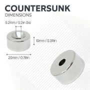 20mm dia x 10mm thick x 5.2mm c/sink Neodymium Magnet - 11kg Pull
