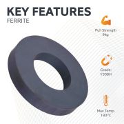 102mm O.D x 51mm I.D x 15mm thick Y30BH Ferrite Ring Magnet - 9kg Pull